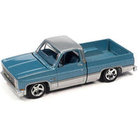 1985 Chevy Silverado Fleetside Blue & Silver Auto World Diecast 1:64