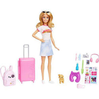 Barbie Doll And Accessories, 'Malibu' Travel Set With Puppy And 10+ Pieces Including Working Suitcase