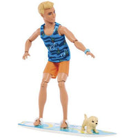 Ken Doll With Surfboard, Poseable Blonde Barbie Ken Beach Doll